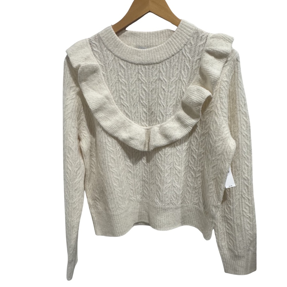 Old Navy Women’s M Heather Ruffle Cable Knit Sweater Cropped Cottagecore NWT
